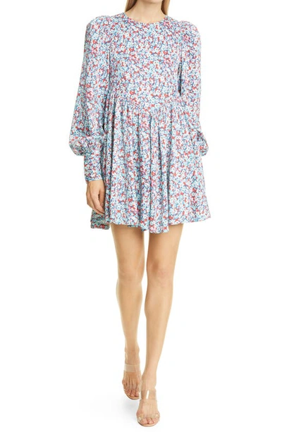 Rotate Birger Christensen Rotate Round Neck Floral Printed Mini Dress In Blue