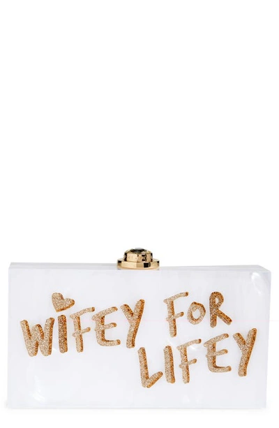 Sophia Webster Cleo Wifey For Lifey Box Clutch In White/gold