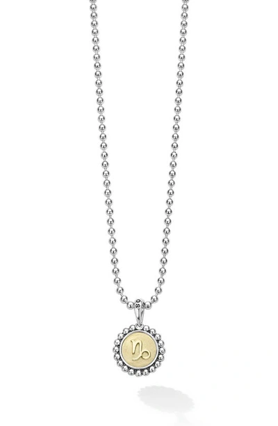 Lagos Signature Caviar Zodiac Two-tone Circle Pendant In Capricorn