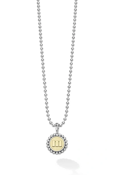 Lagos Signature Caviar Initial Pendant Necklace In M Two-tone