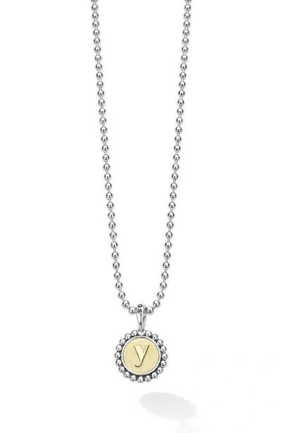 Lagos Signature Caviar Initial Pendant Necklace In Y Two-tone