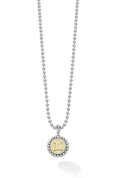 Lagos Signature Caviar Zodiac Pendant Necklace In Gemini Two-tone
