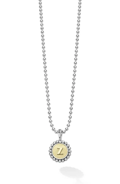 Lagos Signature Caviar Initial Pendant Necklace In Z Two-tone