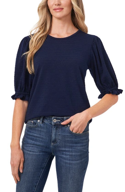 Cece Texture Ruffle Sleeve Top In Classic Navy