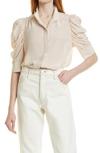 Frame Gillian Silk Collared Puff-sleeve Top In Rose