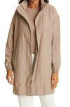Eileen Fisher Stand Collar Hidden Hood Organic Cotton Blend Coat In Barly