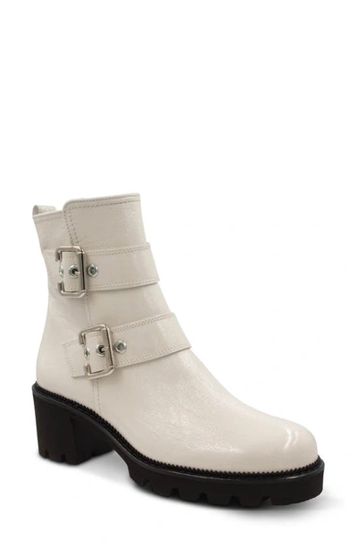 Paul Green Jake Bootie In Ivory Crinkled Patent