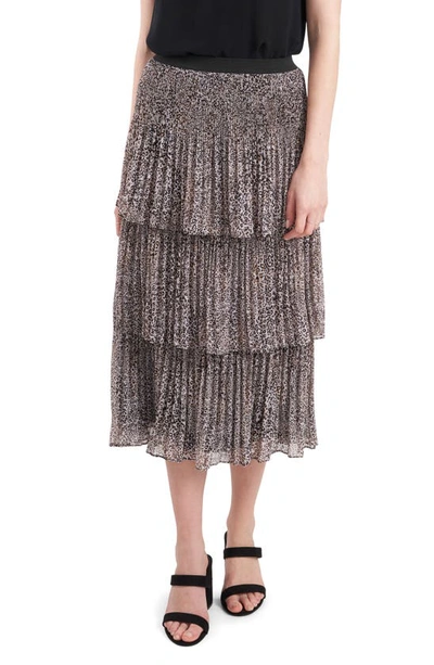 1.state Pleated Three Tier Skirt In Lt Leopard Muse