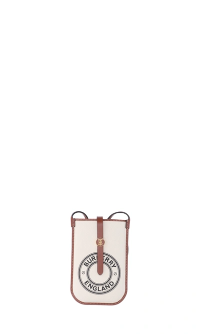 Burberry Leather-trimmed Printed Canvas Phone Case In White