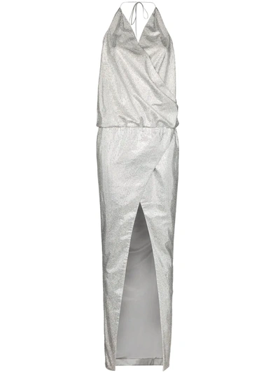 Balmain Sequin Halterneck Maxi Dress In Grey