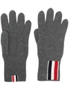 THOM BROWNE STRIPE DETAIL KNITTED GLOVES