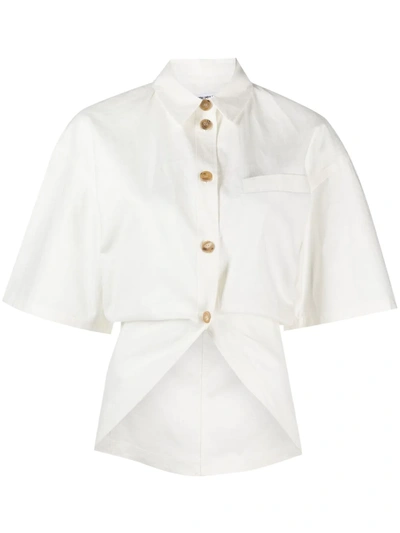 Ambush Curved-hem Button-up Shirt In White