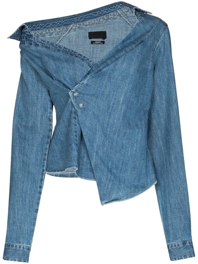 Rta Rebecca Off-the-shoulder Trucker Jacket In Medium Wash Denim