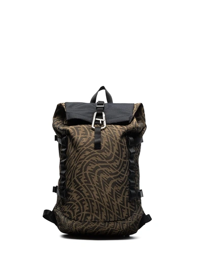 Fendi Brown Vertigo Pattern Jacquard Backpack