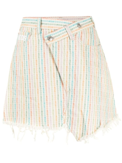 Gcds Asymmetric Stripe-print Denim Mini Skirt In Nude