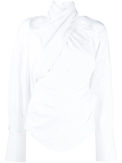 Mugler 高领弹力棉质衬衫 In White