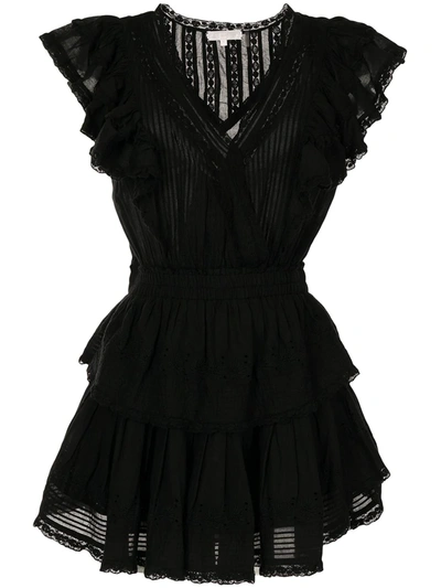 Loveshackfancy Gwen Ruffle Cotton Eyelet Minidress In Black