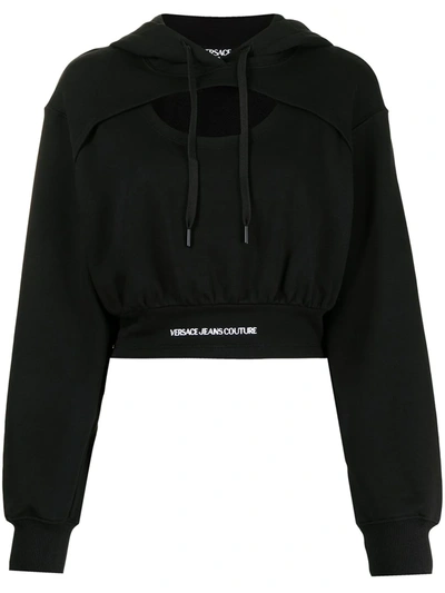 Versace Jeans Couture Logo-waistband Cut-out Hoodie In Schwarz