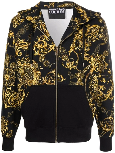 Versace Jeans Couture Regalia Baroque-print Zip-up Hoodie In Black