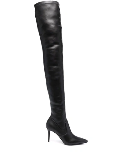 Le Silla Eva 100mm Thigh-high Leather Boots In Schwarz