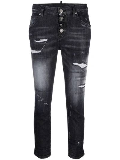 Dsquared2 Cool Girl Cropped Destroyed Jeans In Black