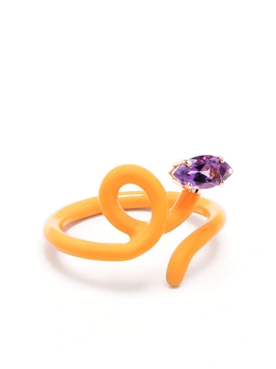 Bea Bongiasca Baby Vine Tendril 9kt Rose Gold Ring In Orange