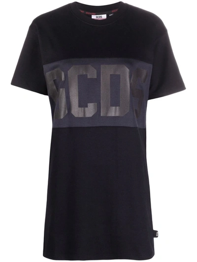 Gcds Logo-print Cotton T-shirt Dress In Black