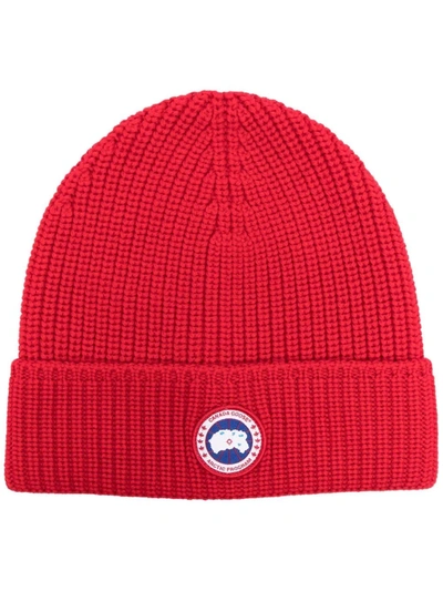Canada Goose Arctic Logo Patch Wool Beanie In Red