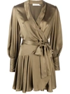 Zimmermann Silk Wrap V-neck Minidress In Khaki