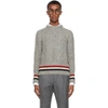 THOM BROWNE GREY DONEGAL FILEY CABLE RWB STRIPE SWEATER