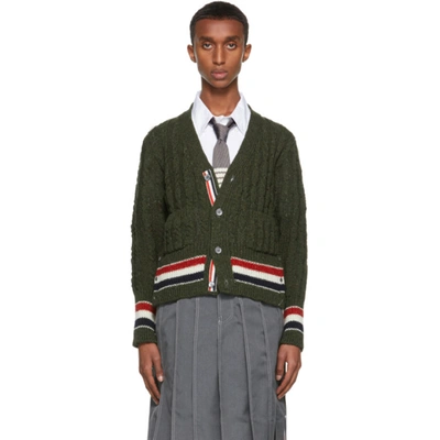 Thom Browne Green Donegal Rwb Stripe Classic-fit Cardigan