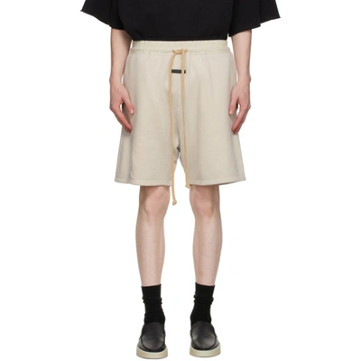 Fear Of God Wide-leg Shell-trimmed Cotton-jersey Drawstring Shorts In Neutral