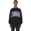 VERSACE NAVY KNIT LOGO GRAPHIC SWEATER
