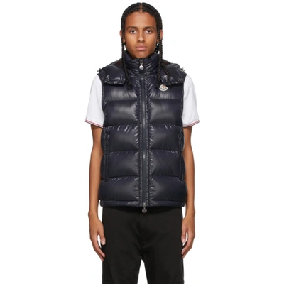 Moncler Bormes Nylon Laquè Down Vest In Navy