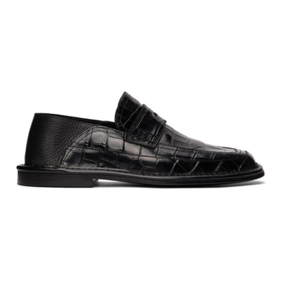 Loewe Men's Croc-embossed Fold-down Penny Loafers In Black