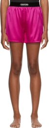 Tom Ford Velvet-trimmed Stretch-silk Satin Shorts In Pink & Purple