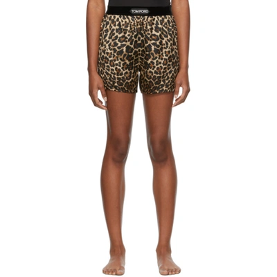 Tom Ford Velvet-trimmed Leopard-print Silk-blend Satin Shorts In Multicolour