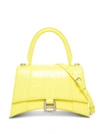 BALENCIAGA HOURGLASS CROSSBODY BAG IN YELLOW CROCODILE PRINTED LEATHER,5935461LR6Y7404