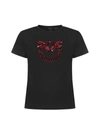 Pinko Cotton T-shirt With Love Birds Embroidery In Nero Rosso