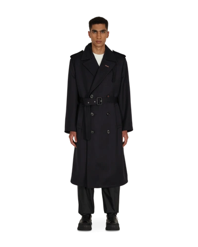 Maison Margiela Double-breasted Wool Trench Coat In Blue