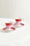 LA DOUBLEJ SET OF TWO GOLD-PLATED PORCELAIN ESPRESSO CUPS AND SAUCERS