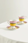 La Doublej Set Of Two Gold-plated Porcelain Espresso Cups And Saucers In Pink