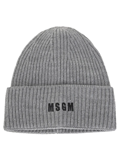 Msgm Embroidered Logo Beanie In Grey