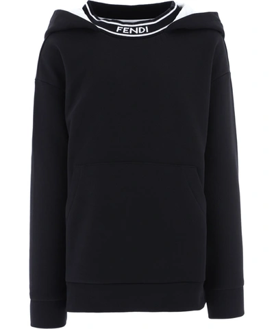 Fendi Kids Logo Tape Hoodie In Black