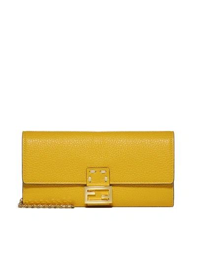 Fendi Ff Logo-plaque Leather Chain Wallet Bag In Mimosa Oro Soft