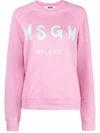 Msgm Logo-print Crew Neck Sweatshirt In Pink & Purple