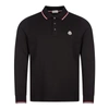 Moncler Long Sleeves Cotton Piquet Polo Shirt In Black