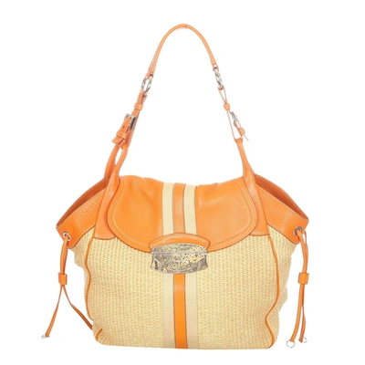 Pre-owned Prada Orange/beige Straw Tote Bag