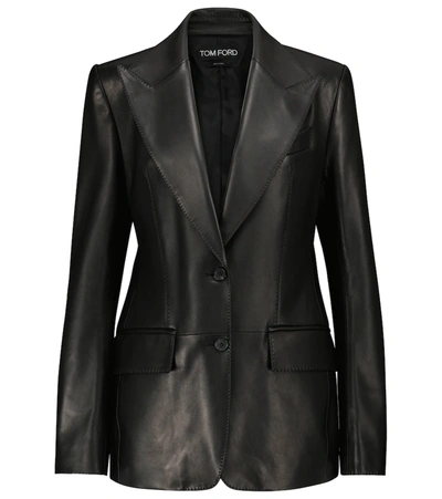 Tom Ford Zipper Plonge Leather Blazer Jacket In Black