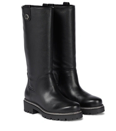 René Caovilla Knee-high Leather Boots In Black